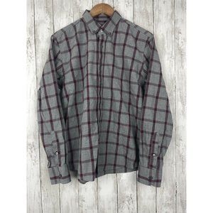 UNTUCKIT Gray Purple Plaid Long Sleeve Button Down Shirt Medium M 100% Cotton